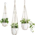 Mkouo 3 Pack Macrame Plant Hangers Indoor Hanging Planter Basket Flower Pot Holder Cotton Rope with Beads No Tassels, 58cm/73cm/89cm