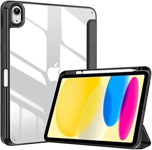 ProCase for iPad 10th Generation Case with Pencil Holder 2022 iPad 10.9 Inch Case, Clear Transparent Back Shell Trifold Protective Cases Shockproof Cover for iPad (10th gen) 2022 -Black