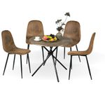 Homy Casa Round Wooden Dining Table set, 80cm Retro Kitchen Table & 4pcs Dining chairs for Dining Room, Industrial Style Rustic Brown and Black (Dining table & 4 chairs set)