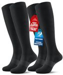 PULIOU Cooling Compression Socks for Women and Men, 20–30 mmHg Graduated Compression, Circulation Knee High Flight Socks for Flying, Travel, Sport, Nurses, 2 Pairs, Black S-M