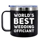 Panvola World's Best Wedding Officiant From Bride Groom Anniversary Souvenir Pastor Minister Insulated Coffee Cup 14oz With Handle And Lid 304 Stainless Steel Camping Travel Thermal Mugs - Black