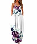 Wolddress Womens Casual Sleeveless Plus Size Loose Plain Long Maxi Dress with Pockets, Z-flowers White, Medium