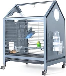 OIIBO Acrylic Bird Cage, 25 Inch Deluxe Rolling Bird Cage with Acrylic Panel Medium Bird Cage Kit with Bird Feeders, Water Bottle, Perch for Parrot Conures Lovebirds Finches Canaries Parakeets