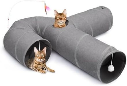 Ownpets Cat Tunnel Large 3 Way Collapsible Cloth Pet Tunnel Tube with Plush Ball & Feather Toy, U-Shaped Cat Play Tunnel for Indoor Cat, Puppy, Kitty, Kitten, Rabbit(Gray)