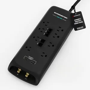 Monster Black Heavy Duty Surge Protector Power Strip 6 ft Cord with 8 120V-Outlet Extension, 2 Ethernet Switch Ports, 4050J Rating, 1 USB-A, and 1 USB-C Charging Ports – Ideal for Computers and Office
