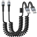 CHAFON USB C Charger Cable Fast Charging, Coiled USB A to USB C Cable for Car, Retractable Type C Charger Cord Compatible with iPhone 15/15Plus/15Pro/15Pro Max, Galaxy S23 S20, Note 10 9 8-3FT/2PACK