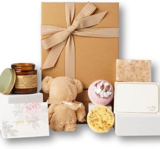 BeautyFull Luxury gifts for women with a Love Bath bomb, scented Candle, Shower steamer, a cute towel teddy, an organic oatmeal soap, and a Greeting card. great for Birthday, New year, or any occasion