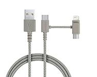 Smartish USB-C/Lightning Cable for iPhone 15/14 - Crown Joule - 6 Foot Universal Fast Fabric Wrapped Charging Cable w/Micro-USB - Apple MFi Certified for iPhone 13/12/SE/iPad/AirPods/Android - Tan