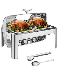 9QT Rectangular Roll Top Chafing Dish Buffet Set, Catering Food Warmer Stainless Steel with 2 Half Size Pans for Parties, Wedding, Birthday,Catering, Hotels and Weddings