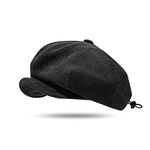 Croogo Mens Women Newsboy Caps Cabbie Hat Beret Hats Ivy Hat Flat Cap Irish Gatsby Apple Cap Hat Summer,Black-BL45