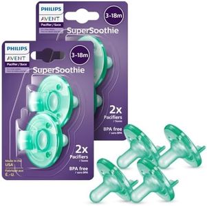 Philips Avent Soothie Orthodontic Baby Pacifiers, 100% Silicone Pacifiers, One Piece, BPA-Free, For Babies 3-18 Months, Green, 4 Pack, Model SCF192/45