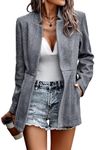 Jhsnjnr Womens Open Front Tweed Jacket Stand Collar Winter Coat Casual Office Long Sleeve Suits Blazers Tops Black