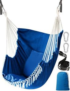Chihee Hammock Chair Hanging Swing 2 Pillows Included,Strong Webbing Straps and Hooks for Easy Hanging Soft Cotton Hanging Chair Side Pocket Tassel Chair Comfort Indoor Outdoor Royal Blue