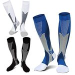 3 Pairs Compression Socks/Stockings for Men & Women Speed Up Recovery Best Graduated Athletic Fit for Travel Running Nurses Shin Splints Flight Maternity Pregnancy Boost Stamina Circulation