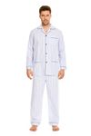 Amaxer Men's 100% Cotton Pajama Set Long Sleeves Pjs Elastic High Waist Sleepwear, Blue, Gery & White Stripes, Medium