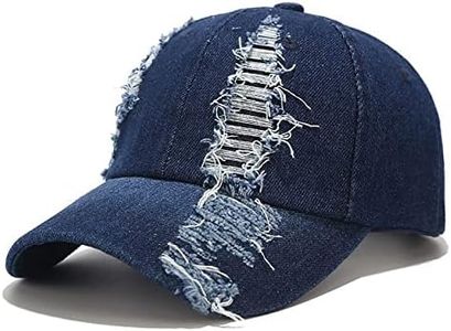 XYIYI Denim Dark Blue Vintage Washed Distressed Baseball Cap Adjustable Cotton Jean Dad Hat for Women Mens