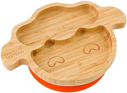 Baby Toddler Little Lamb Suction Plate, Stay Put Feeding Plate, Natural Bamboo (Orange)