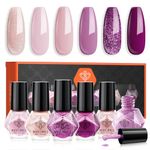 Modelones Nail Polish Set 6 Colors Pink Shimmer Purple Nail Polish Quick Dry Nail Varnish Finger Sparkle Glitter Nail Polish Manicure Diy Nail Art Salon Home For Women