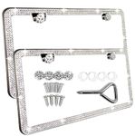 SunplusTrade Bling License Plate Frame for Women 2 Pack Sparkly License Plate Frames Bedazzled Diamond Rhinestone Crystals (Silver)