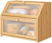 MUGATH Large Bamboo Bread Box for Kitchen Counter with Window | Double Layer | Bread Storage Container Bread Bin for Homemade Bread, Bagels & Muffins | Wooden Countertop Organizer