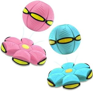 Magic Metaball, Children's Bouncing Ball, 2PCS Magic Flying Saucer Interactive Pop-Up Transform Toy, Parent-Child Interaction Pink & Light Blue Bouncy Ball, Delay Frisbee Flying Disc Toy with 6 Light
