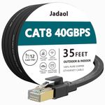 Cat8 Ethernet Cable, Outdoor&Indoor, 35 FT Heavy Duty High Speed Cat 8 LAN Network Cable, 40Gbps 2000MHz RJ45 Flat Internet Computer Patch Cord, Weatherproof S/FTP UV Resistant for Router/Modem/Gaming