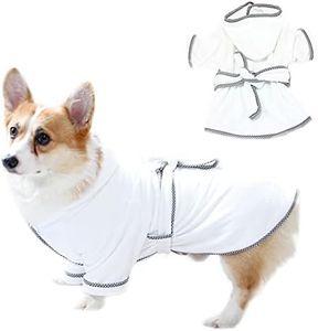 Dog Bathrobe, Microfiber Fast Drying Absorbent Hooded Bath Towel White for Puppy Small Medium Large Dog Cat (L, White)