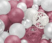 100 Pink and White Christmas Ornament Balls Shatterproof + 100 Metal Ornament Hooks, Hanging Ornaments for Indoor/Outdoor Xmas Christmas Tree, Holiday Party, Home Décor Sizes, 1.2" 1.6" & 2.4"