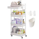 Beauty Trolley on Wheels 4 Tier Storage Trolley with Drawer Plastic Beauty Trolley Rolling Utility Cart for Home Kitchen Bathroom Laundry Office White Storage Trolley on Wheels utility cart craft