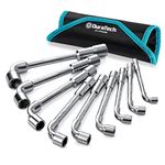 DURATECH Double Ended Hex Spanner, L-Type Angled Elbow Wrench Angled Head Socket Spanner, 6-Point, Metric, 8-19mm, 9-Piece, with Rolling Pouch