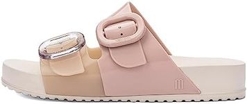 Melissa Cozy Slide for Women, Comfortable, Jelly, Adjustable Double Buckle, Vegan, Beige/Pink, 9