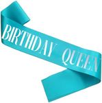 KETAOO Birthday Queen Sash, Silver Foil Teal Blue Birthday Sash for Women 21st 30th 40th 50th 60th 70th Fun Birthday Party Favors Gifts Decorations