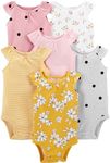 Simple Joys by Carter's Baby Girls' Sleeveless Bodysuit, Pack of 6, Pink, Floral/Dots, Newborn