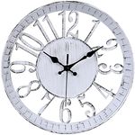 Ogetok Vintage Wall Clock 12 Inch, Round Wall Clocks Battery Operated, Quartz Silent Non Ticking Digital Clock Modern Hollow Simple Decorative Clock for Home Office School Kitchen Bedroom (White)