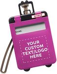 10 Mini Carry-on Luggage Tags Pack - Customizable Text, Logo - Flip Open Cover, ID Sticker - Purple