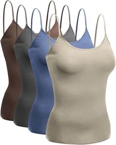 Emmalise Women's Camisole Built in Bra Wireless Fabric Support Short Cami (4Pk Brown, Chac, DenimBlue, Taupe, Medium)