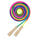 16 FT Long Jump Rope for Kids, 1 Pack Double Dutch Skipping Rope with Wooden Handle, Multiplayer Rainbow Jumping Rope for Outdoor Fun, School Sport, Party Game