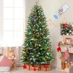 SHareconn 6FT Upgraded Prelit Artificial Hinged Christmas Tree with 320 Color Changing RGB Lights,Remote Control,Fake Pre-Lit Lush Fir Tree with 1874 Branch Tips for Xmas Decoration