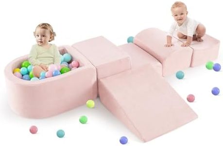 INFANS Climbing Toys for Toddlers, Foam Climbing Blocks and Ball Pit for Baby, 5pc Kids Climb and Crawl Block Activity Structure Play Set, Indoor Foam Play Gym Crawling and Sliding (Pink)