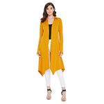 HYPERNATION Yellow Color Cotton Longline Long Sleeves Open Front Women Shrug(HYPW02943, S)