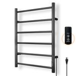 R FLORY Towel Warmer Heated Towel Rack All-Night Warm Bathroom Plug-in Heated Drying Rack with Timer Fast Heating (Black, 6 Bars)