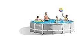 Intex 15 Ft. X 48-Inch Prism Frame Premium Swimming Pool Set, Deep Metal Frame Pool, Water Capacity at 90% Full: 4,440 Gallons (16,805 Litres) With Cartridge Filte- Colour Grey