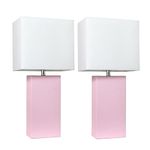 Elegant Designs LC2000-BPK-2PK 2 Pack Modern Leather Table Lamps with White Fabric Shades, Blush Pink