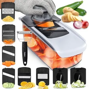 Fullstar Mandoline Slicer for Kitchen, Cucumber Slicer, Cheese Grater Vegetable Spiralizer and Veggie Slicer for Cooking, Kitchen Gadgets Organizer & Safety Glove Included (9 in 1, White)