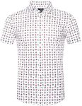 TOPORUS Men's Casual Short Sleeve Printing Pattern Button Down Shirt - white - Small