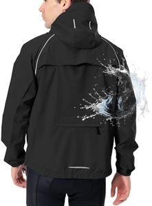 JENOANY Mens Rain Jacket Lightweightx Waterproof Cycling Running Hiking Coats Windbreaker Raincoat Reflective Packable-Black-3XL