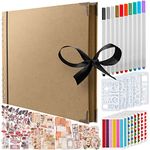 Bstorify Large Scrap book Photo Album, (198 PCS) - 80 Pages 28 x 20 CM With 174 PCS Vintage Scrapbook Accessories, 10 PCS Metallic Marker Pens, 6 Sheet Stickers, 120 Corners And 5 Stencils (Brown)