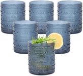 Artcochan Vintage Drinking Glasses Set of 6, 10 oz Hobnail Drinking Glasses Modern Glass Cups Kitchen Glassware Set, Jupiter Glasses for Beer, Cocktail, Whisky, Soda, Beverages (Grayish Blue)