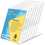 8 Pack Acrylic Sign Holder, Clear 8.5 x 11 Inch Slant Back Vertical Sign Holder, Tabletop Plastic Paper Picture Frame Flyer Document Holder Display Stand for Home, Office, Restaurants, and Stores