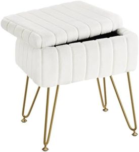 Greenstell Vanity Stool Chair Faux Fur with Storage, 15.7"L x 11.8"W x 19.4"H Soft Ottoman 4 Metal Legs with Anti-Slip Feet, Furry Padded Seat, Modern Multifunctional Chairs for Makeup, Bedroom White